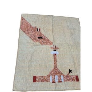Giraffe and baby yellow crib quilt 38"x43"